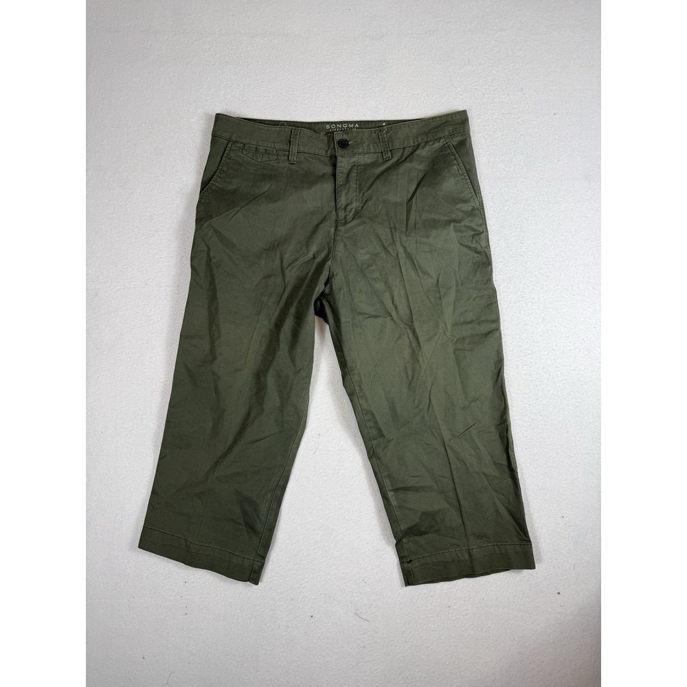 Sonoma Everyday Capri Pants Womens 16 Olive Green Stretch Utility Cropped